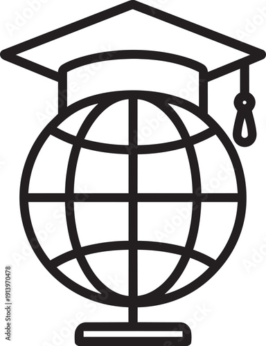 Globe icon wearing a graduation cap representing international education programs and study abroad university opportunities
