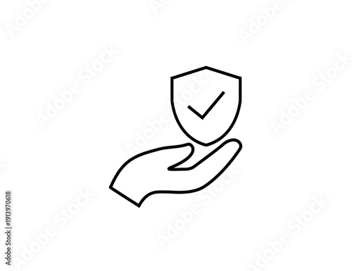 Hand Holding Shield With Checkmark Outline Icon