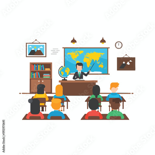 Diverse students in a geography lesson