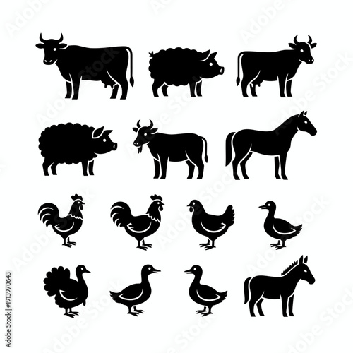 Collection of Farm Animals Silhouettes.