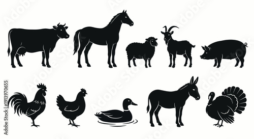 Collection of Farm Animals Silhouettes.