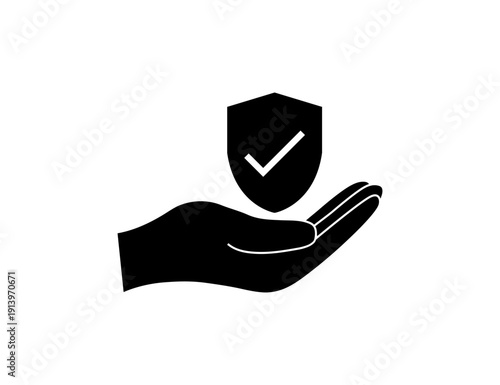 Hand Holding Shield With Check Mark.