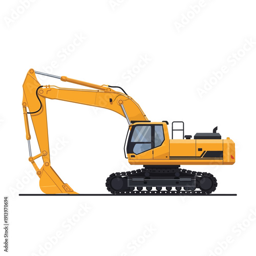 Robust yellow excavator, a powerful heavy-duty construction machine designed for efficient earthmoving, digging, and ground preparation on various industrial and development sites
