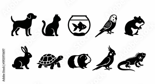 Collection of various pet animal silhouettes.