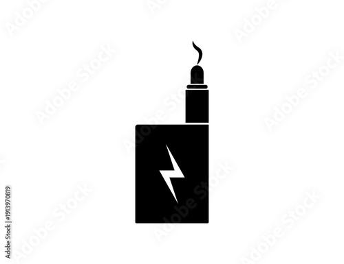 Black Vape Mod Icon With Lightning Bolt Battery Symbol And Rising Vapor Electronic Cigarette Illustration