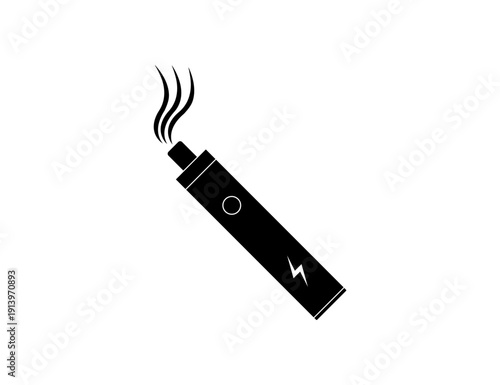Black Vape Pen Icon With Vapor Smoke, Electronic Cigarette Silhouette.