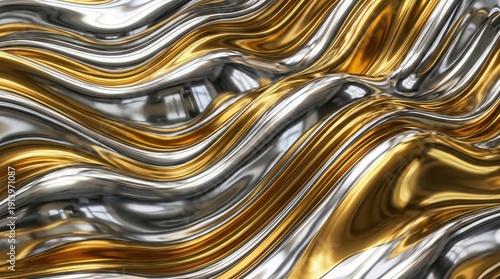 Silver and gold liquid metal swirl, glossy surface, luxurious, for premium backgrounds