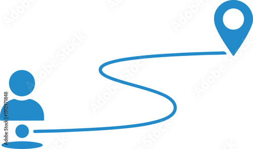A blue icon depicting a person s journey or route to a destination point