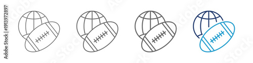 Sport ball iconin multiple thick lines and blue. Soccer, football, tennis, basketball, volleyball, rugby, baseball, collection of vector design element for web and illustration design.