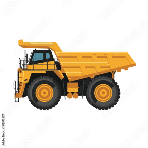Heavy-duty yellow mining dump truck illustration, a powerful vehicle used for transporting large quantities of material in construction and quarrying operations