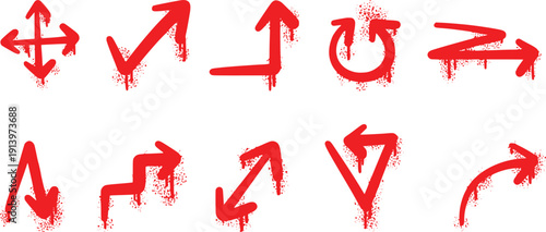 Red Graffiti Spray Arrows Collection with Dripping Paint Effect – Urban Street Art Directional Symbols Set
