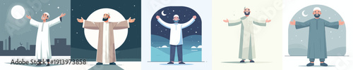vector of a muslim man standing looking at the ramadan night sky