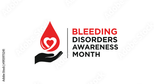 Bleeding Disorders Awareness Month logo with hand holding blood drop and heart symbol