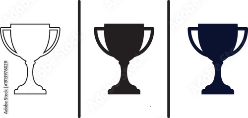 Three trophy icons in different colors on a white background