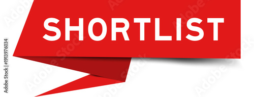 Red color speech banner with word shortlist on white background