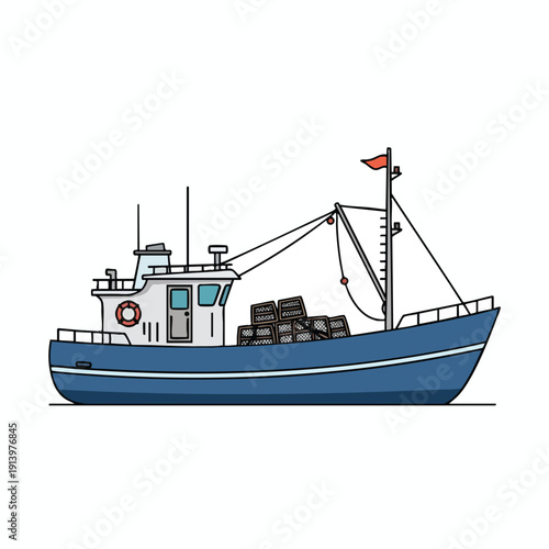 Modern Commercial Fishing Boat at Sea Maritime Industry and Seafood Supply Concept