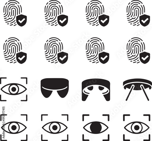 black and white icons of security and identification symbols