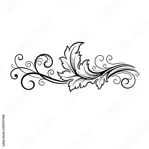 Elegant ornamental flourish with leaves and swirls, a decorative element for design