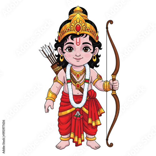 Little Lord Rama Standing with Bow and Arrows Vector Graphic