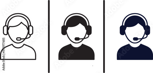 Three customer service representatives wearing headsets in different colors