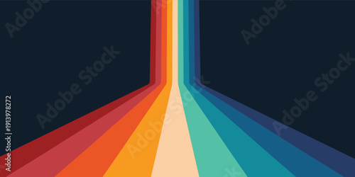 Abstract colorful 70s background vector. Vintage retro style wallpaper with lines, rainbow wavy stripes. 1970 color illustration design suitable for poster, banner, decorative, wall art.