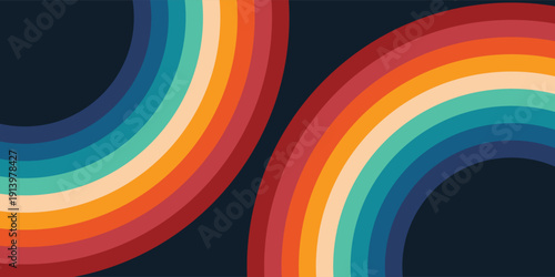 Abstract colorful 70s background vector. Vintage retro style wallpaper with lines, rainbow wavy stripes. 1970 color illustration design suitable for poster, banner, decorative, wall art.