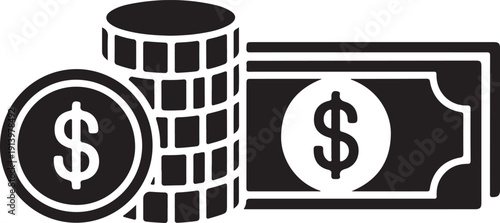 Black and white illustration of money and coins  financial concept