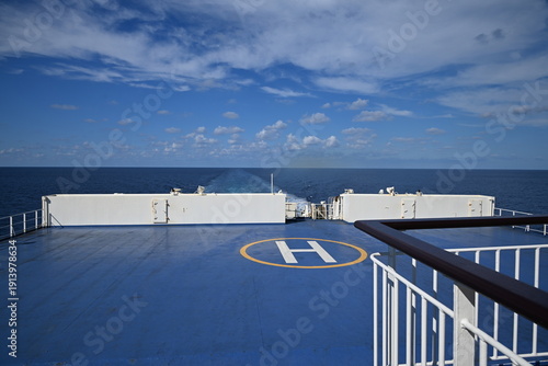 The heliport on the deck of the ferry of the Maiduru Otaru trip in Japan