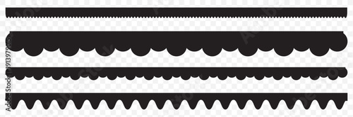 Scalloped edge seamless vector set. Simple scalloped border shape. borders and dividers. Simple scalloped border. Vector illustration isolated on transparent background . EPS 10.