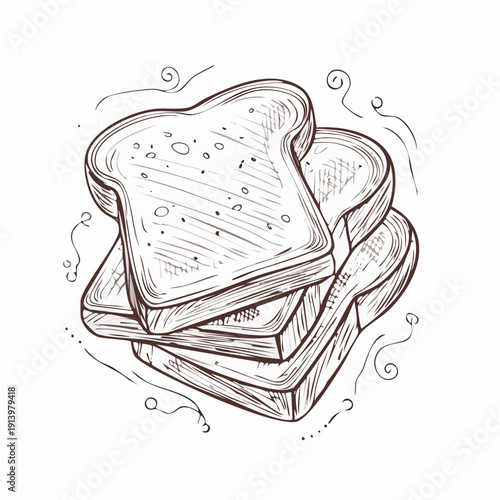 Stack of Freshly Toasted Bread Slices, A Delicious Breakfast Staple Illustration
