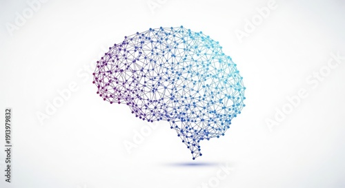 3D human brain model with glowing neural network and creative ideas concept isolated on white background