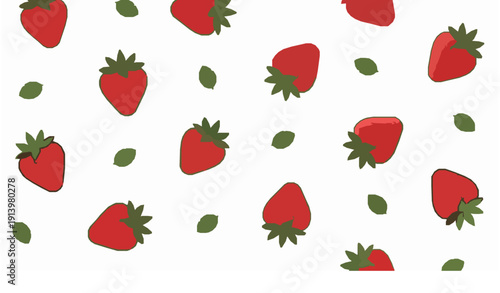 Strawberry seamless vector pattern with red fruit illustration on white background for fabric wrapping and decorative design