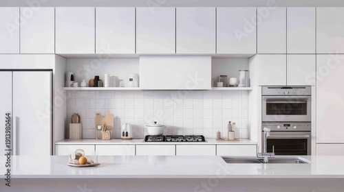 Modern Minimalist Kitchen Design with Sleek Cabinets, Clean Lines, Bright Atmosphere, Stylish Appliances, and Functional Workspace for Contemporary Living