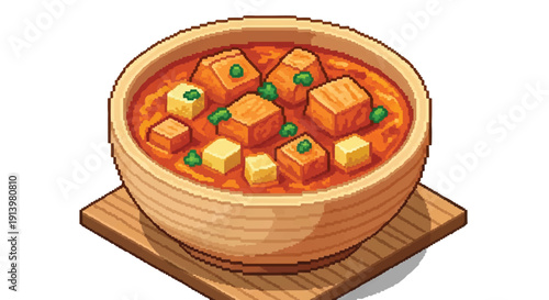 Bowl of Tofu in Spicy Red Sauce.