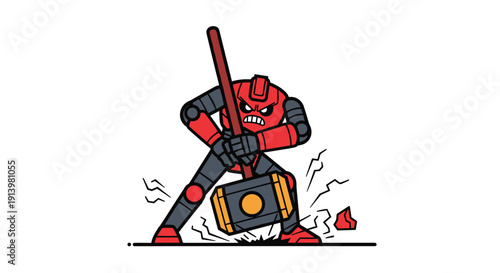 Robot Lawn Mower Cutting Grass Illustration.