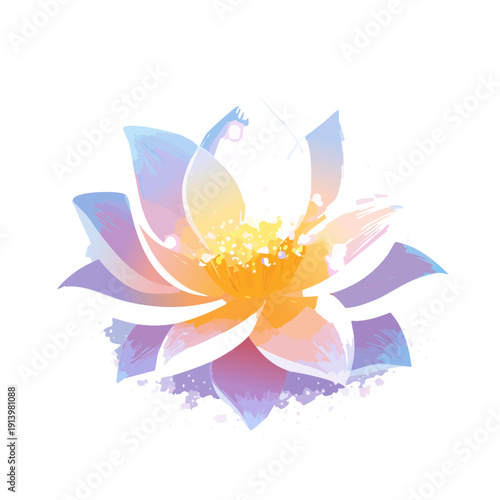 Abstract watercolor lotus bloom concept illustration with vibrant pastel colors and artistic splash effects