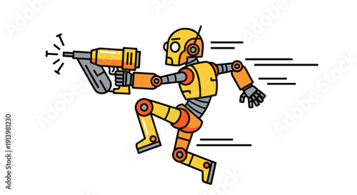Robot Running with Power Tool in Hand.