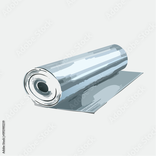 Rolled sheet of aluminum foil, a metallic kitchen essential for cooking and storage