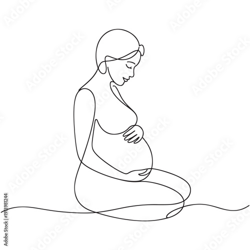 Pregnant woman with hands on belly continuous line