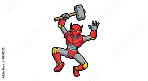 Cartoon Superhero Character with Large Hammer.