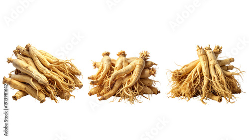 “Front View of Dried Panax Ginseng Roots Stacked, Transparent PNG”