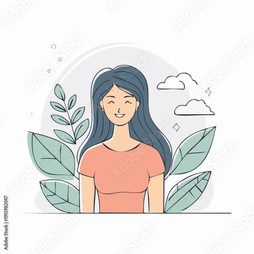 Smiling Young Woman Embracing Nature's Serenity and Joyful Expression in a Lush Green Environment