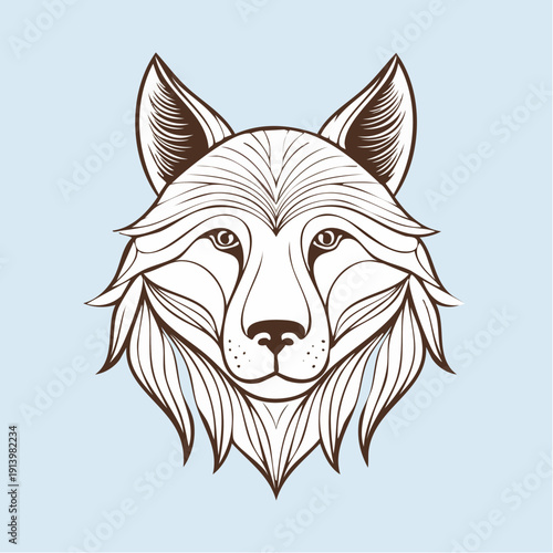 Stylized Line Art Illustration of a Majestic Wolf Head - Detailed Animal Design for Nature and Wildlife Concepts