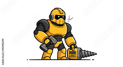 Robot Character Holding Power Drill Tool.