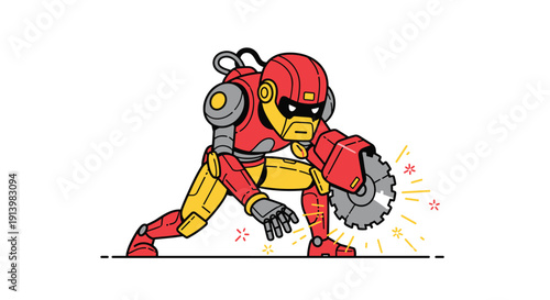 Robot Character Wearing Red Helmet and Suit.
