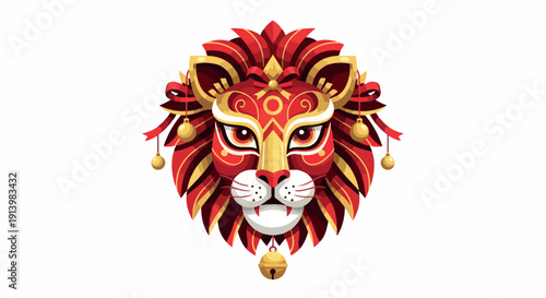 Vibrant illustration of a lion's head with colorful, ornate decorations on a white background.