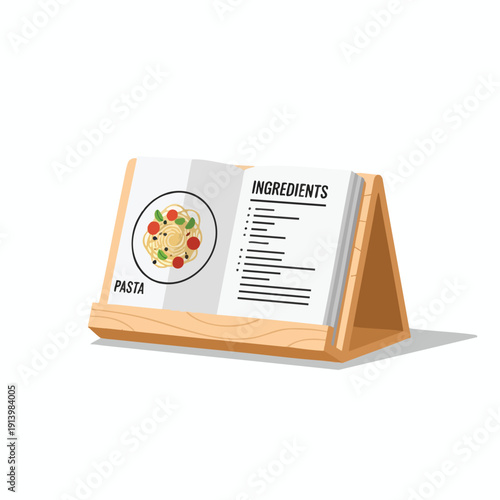 Modern Kitchen Table Displaying Fresh Pasta Dish and Recipe Card