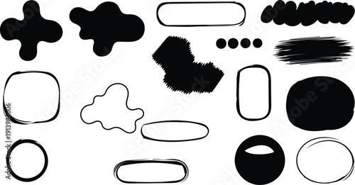 A collection of 17 abstract black and white shapes and silhouettes