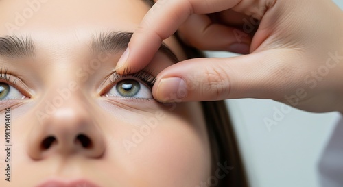Close-up of a person's eye as a finger gently lifts the eyelid for examination.