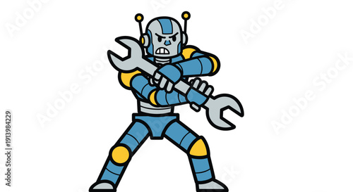 Robot Mechanic with Wrenches and Tools.